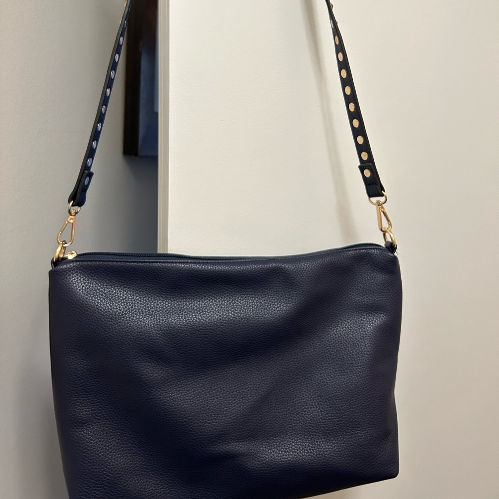 Never used- Navy Blue leather bag with pyramid studs-